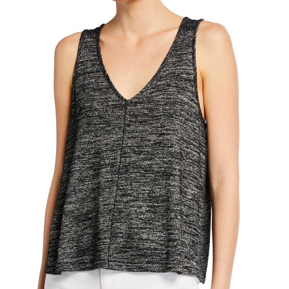 Rag & Bone Space Dye Black Gray Knit V Neck Sleeveless Tank Top